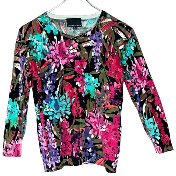 Cynthia Rowley Womens Button Down Multi Color Abstract Floral Cardigan Size S - Picture 1 of 6